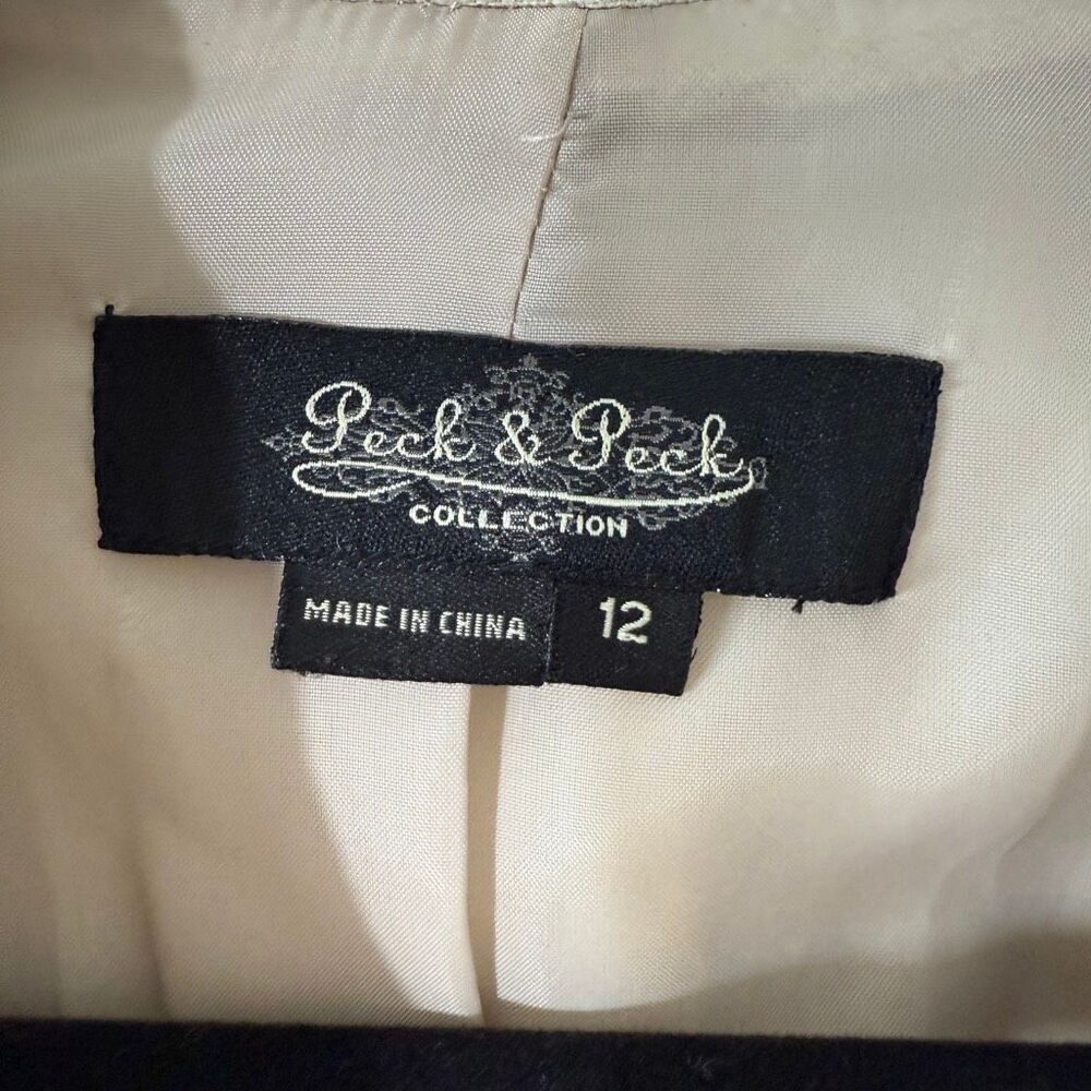 Peck & Peck Women’s Beige 100% Linen Metallic‎ Fringe Open Front Jacket Size 12 - Picture 3 of 9